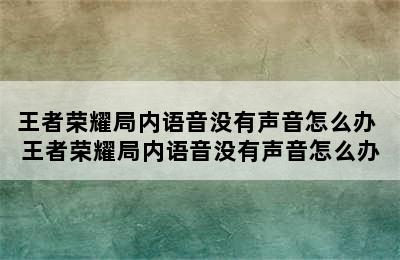 王者荣耀局内语音没有声音怎么办 王者荣耀局内语音没有声音怎么办